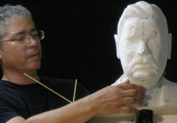 Owens at work on a bronze bust
